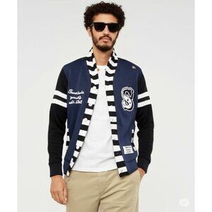 Sabit NYC Black And White Striped Trim Navy Blue Button Front Cardigan Men's XL